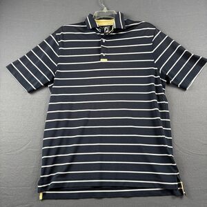 Footjoy FJ Mens Gold Polo Shirt Size L Classic Navy/White Striped